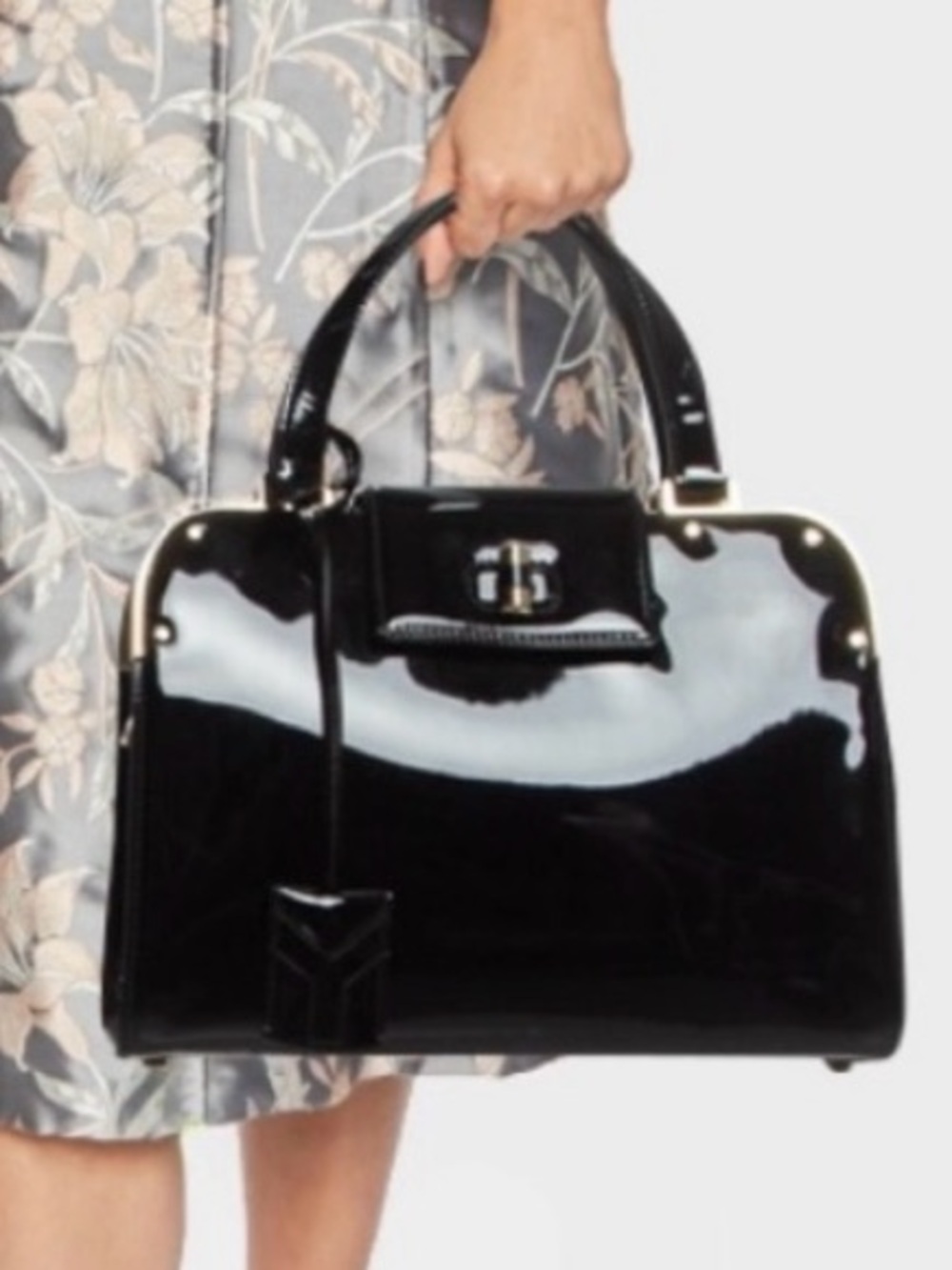 SAINT LAURENT Uptown Bag Black Patent Top Handle Archival Vintage Yves YSL Rare